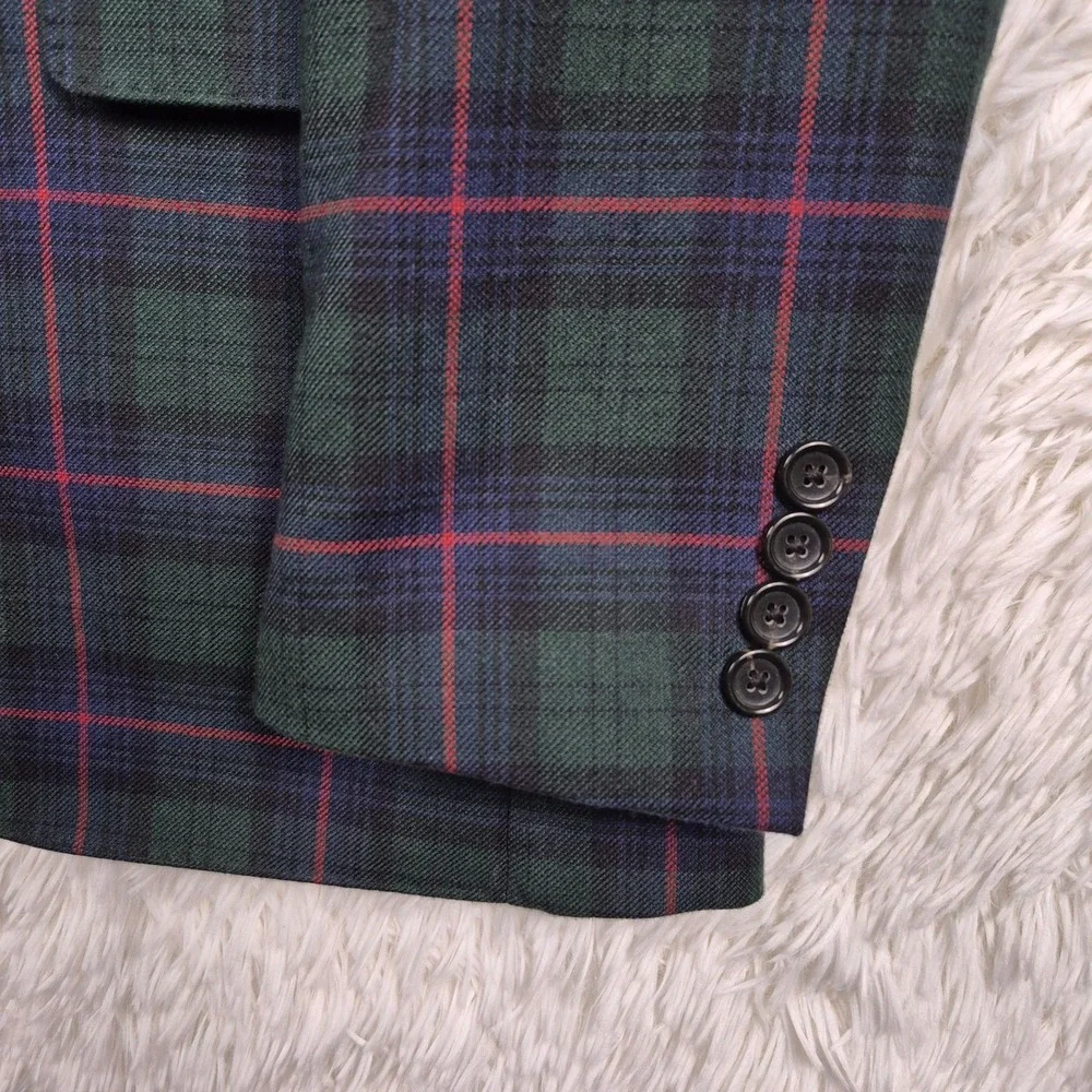 J.Crew Ludlow Slim Blazer 38R Moon British Cloth Black Watch Tartan Plaid Green